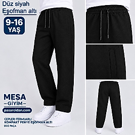 düz siyah fermuar cepli açık paça kompakt penye eşofman